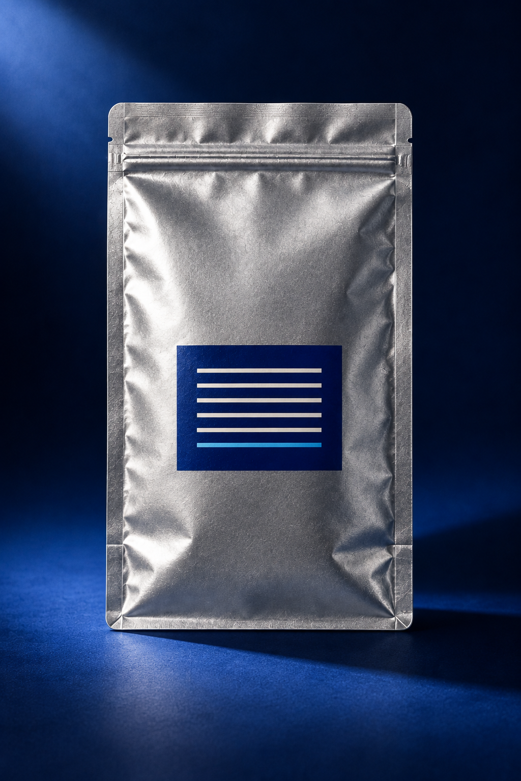 Rear view of the Blue Hour pouch with a smaller cobalt information panel