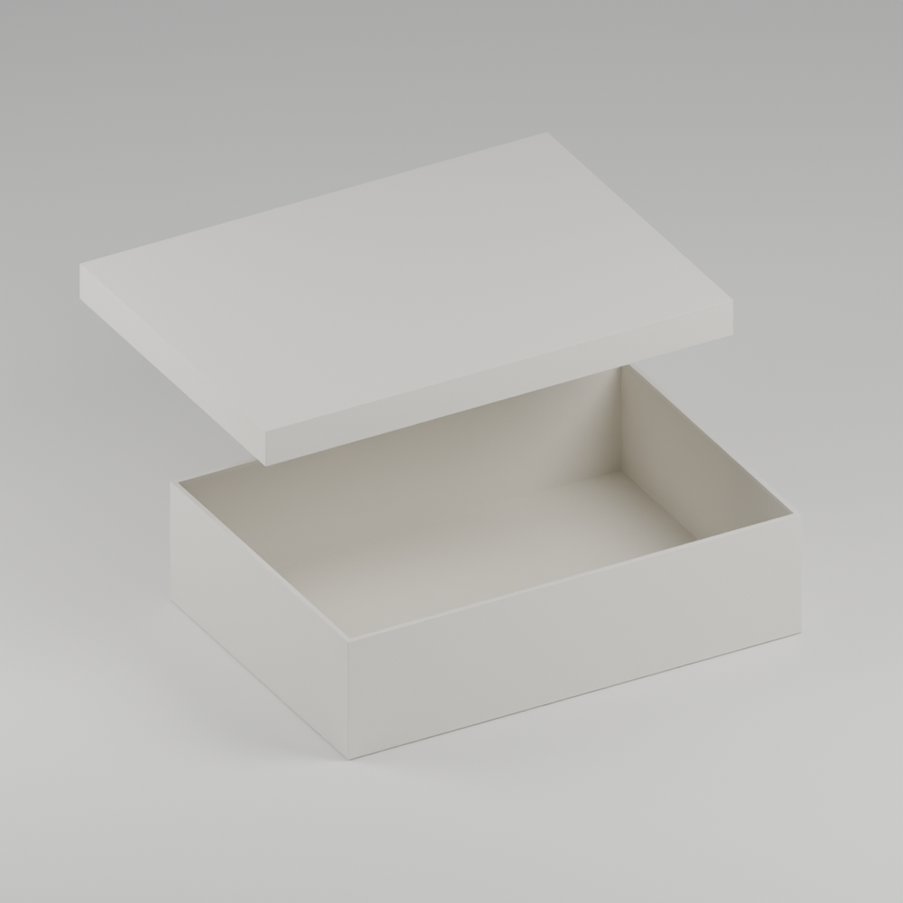 Illustrative hollow gift box with its lift-off lid raised