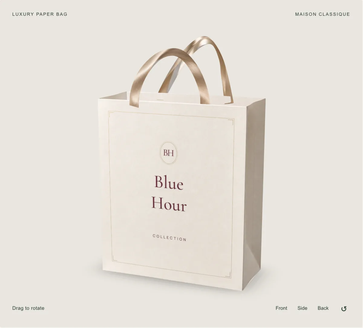 Studio view of a luxury paper bag in the Maison classique direction